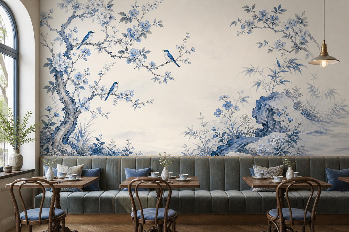 Blue White Wallpaper Mural product view
