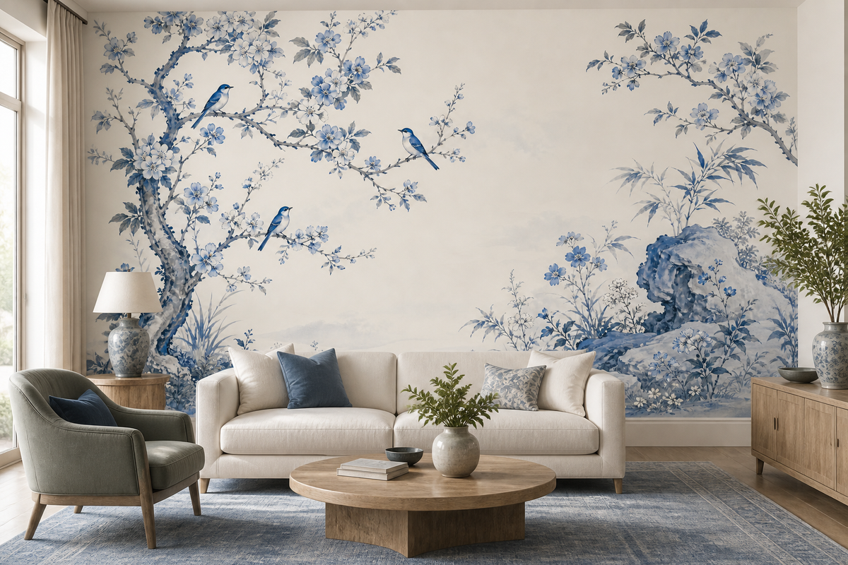 Blue White Wallpaper Mural product view