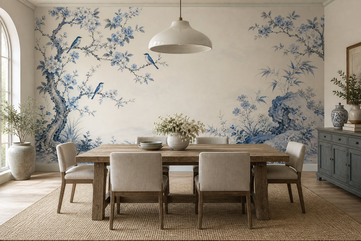 Blue White Wallpaper Mural product view