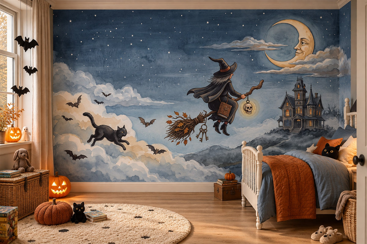 blue witch custom stick on wallpaper mural kids room removable non woven vinyl