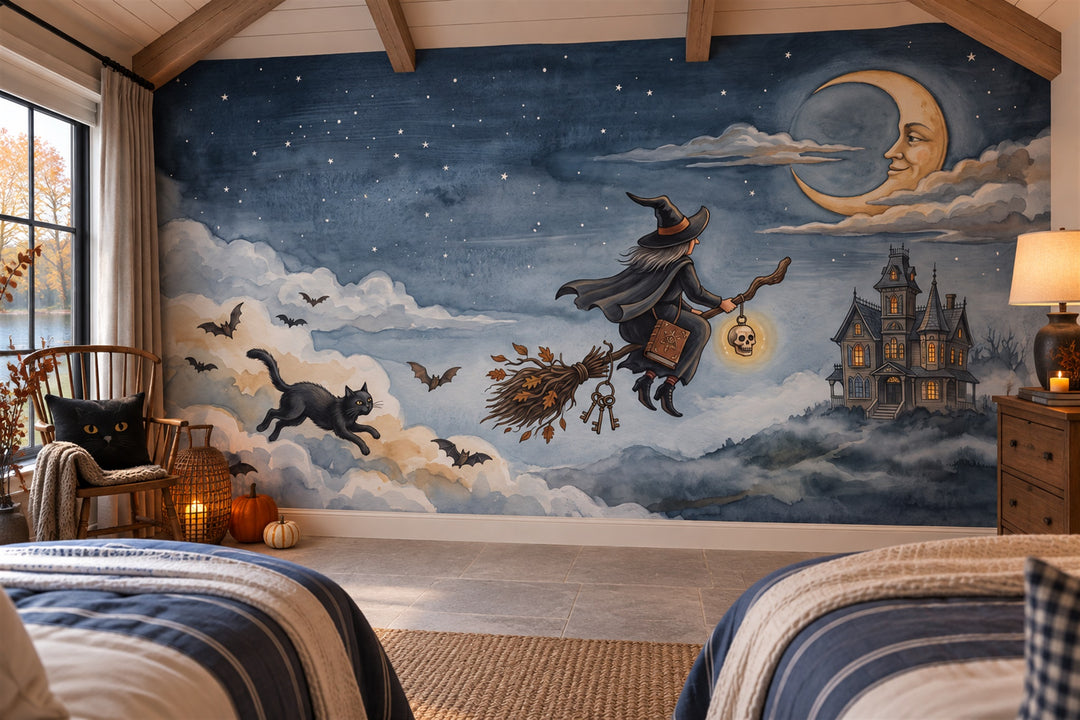 blue witch wallpaper mural bedroom custom removable non woven vinyl peel and stick