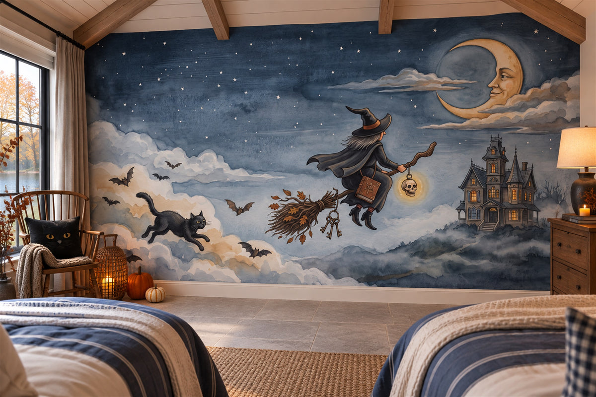 blue witch wallpaper mural bedroom custom removable non woven vinyl peel and stick
