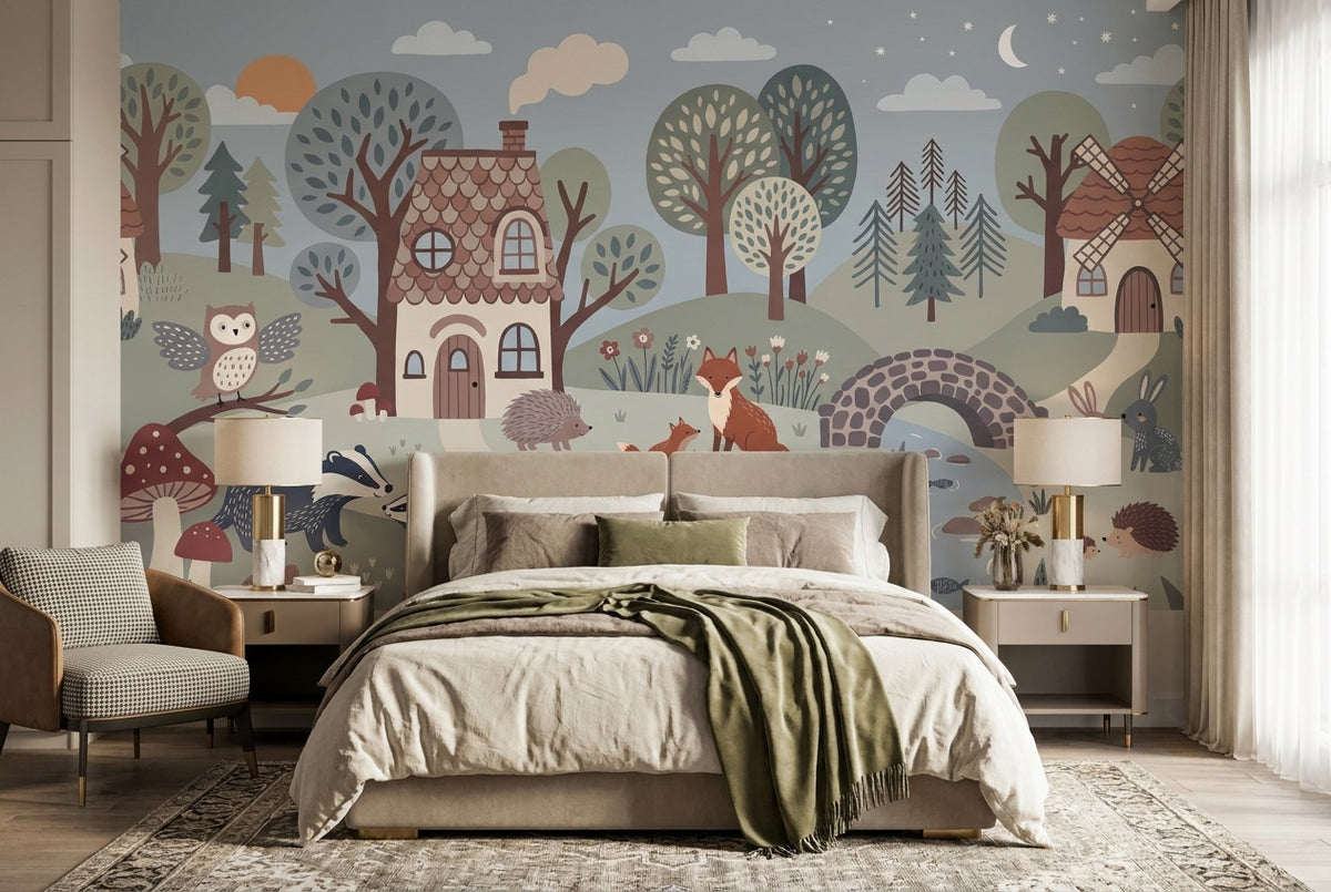 blue woodland bedroom custom self adhesive non woven vinyl removable wallpaper mural