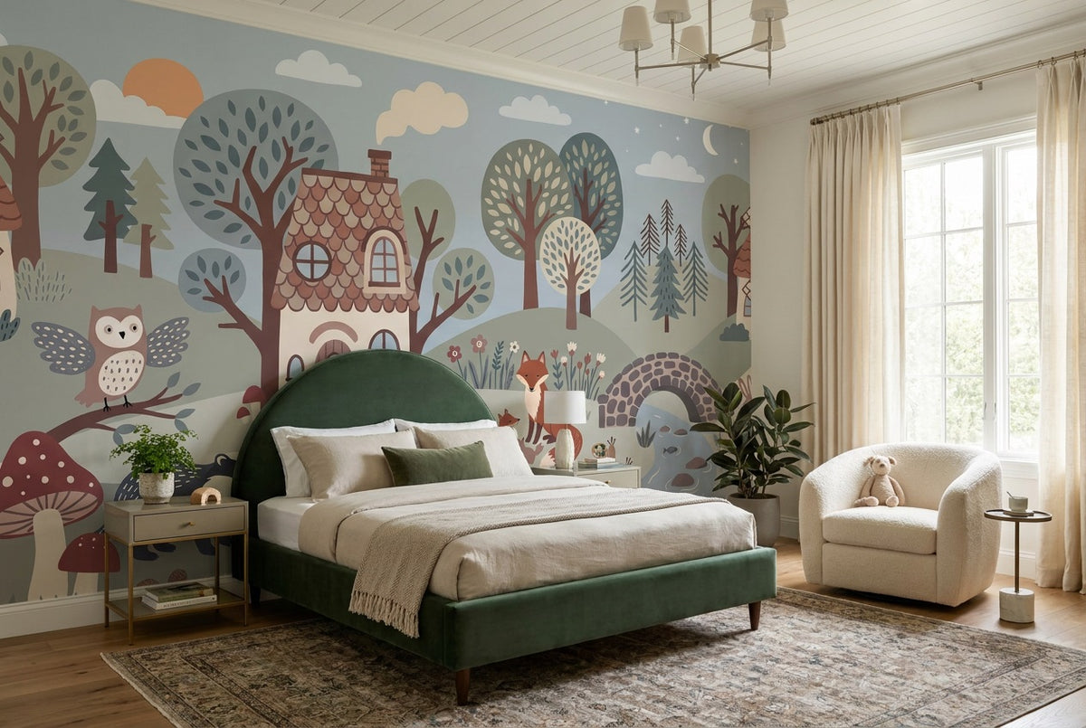 blue woodland kids room custom self adhesive non woven vinyl removable wallpaper mural