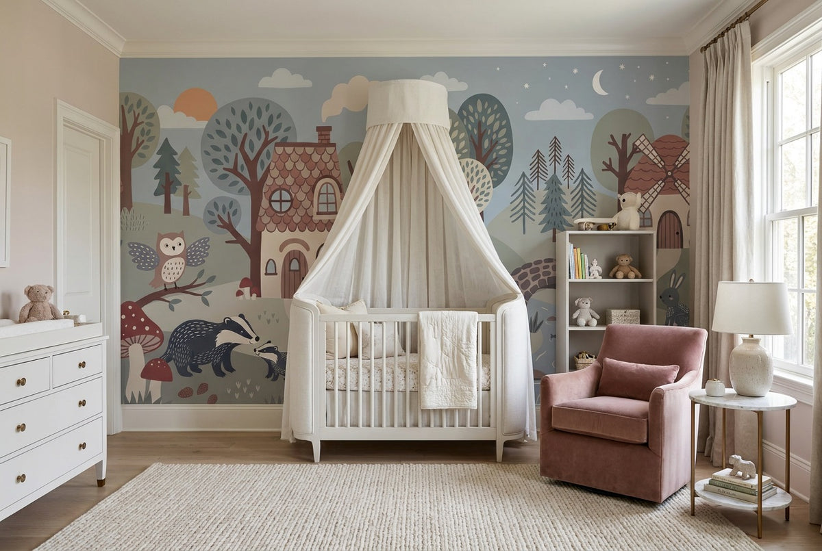 blue woodland nursery custom self adhesive non woven vinyl removable wallpaper mural