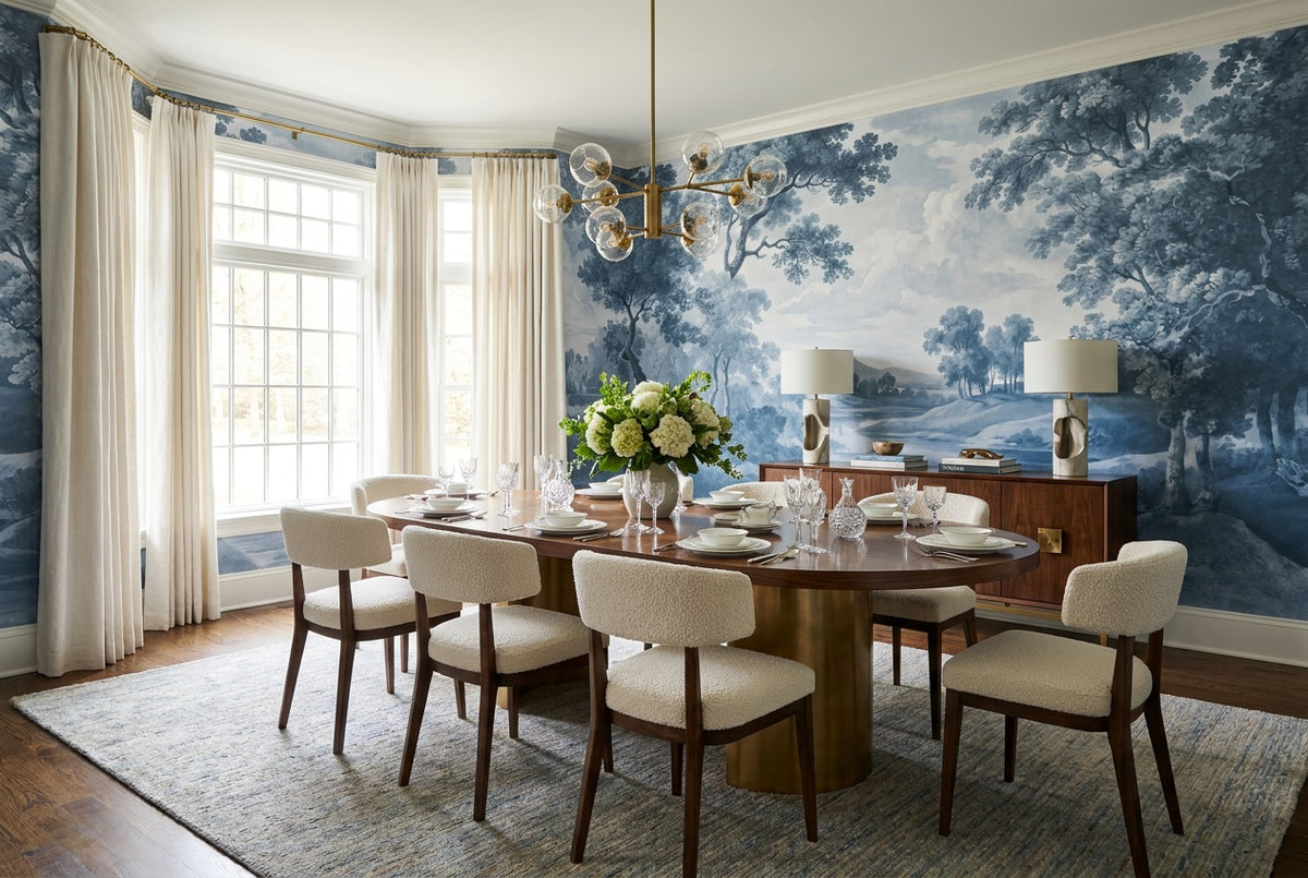 blue woodland toile wallpaper mural custom stick on dining removable non woven vinyl