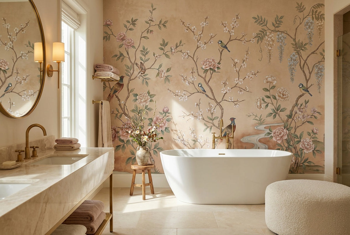 blush birds wallpaper mural custom peel and stick bathroom removable non woven vinyl