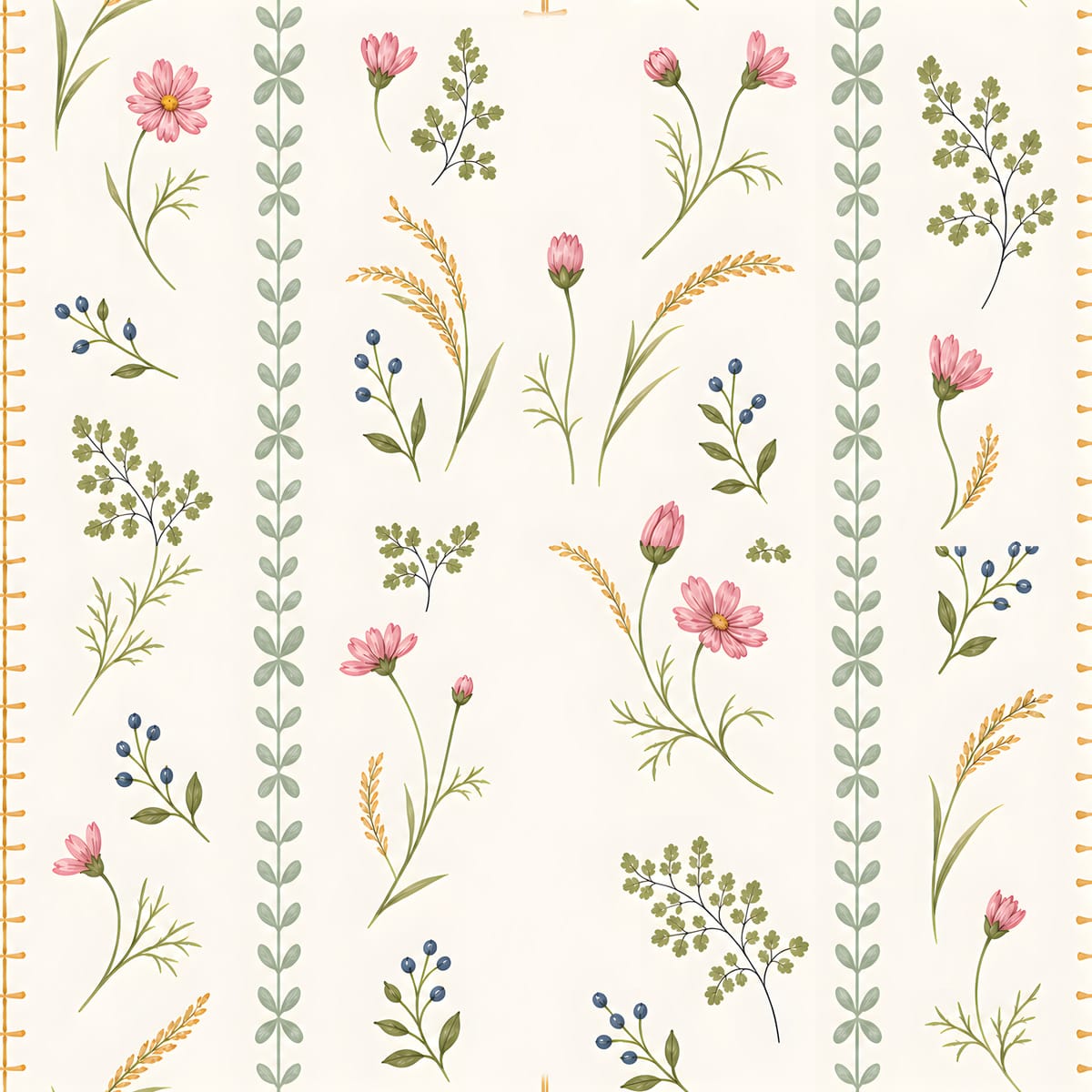 Blush Wildflower Botanical Stripe Wallpaper Mural