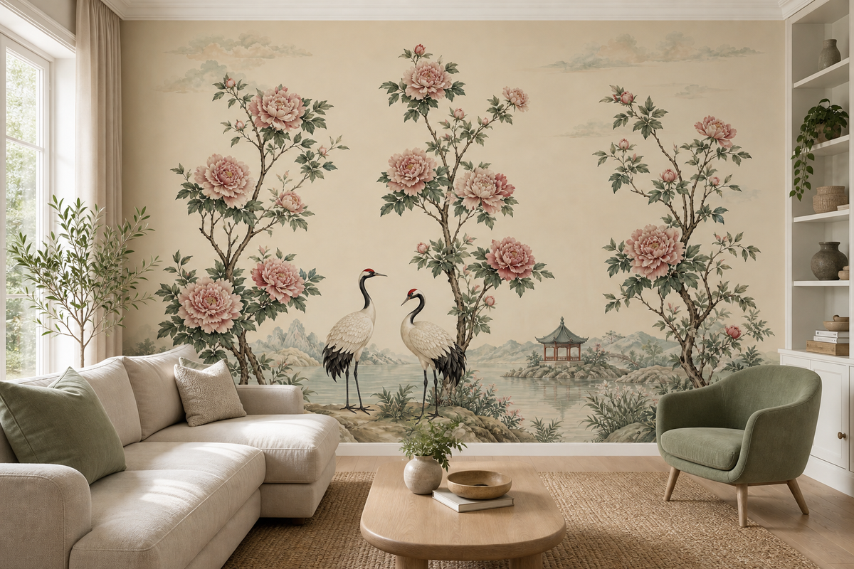 Blush Crane Wallpaper Mural product view