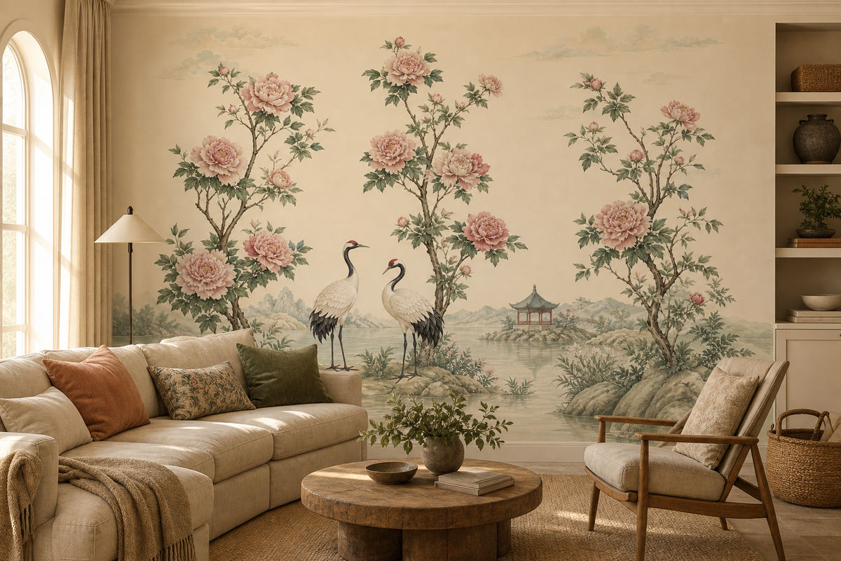 Blush Crane Wallpaper Mural product view