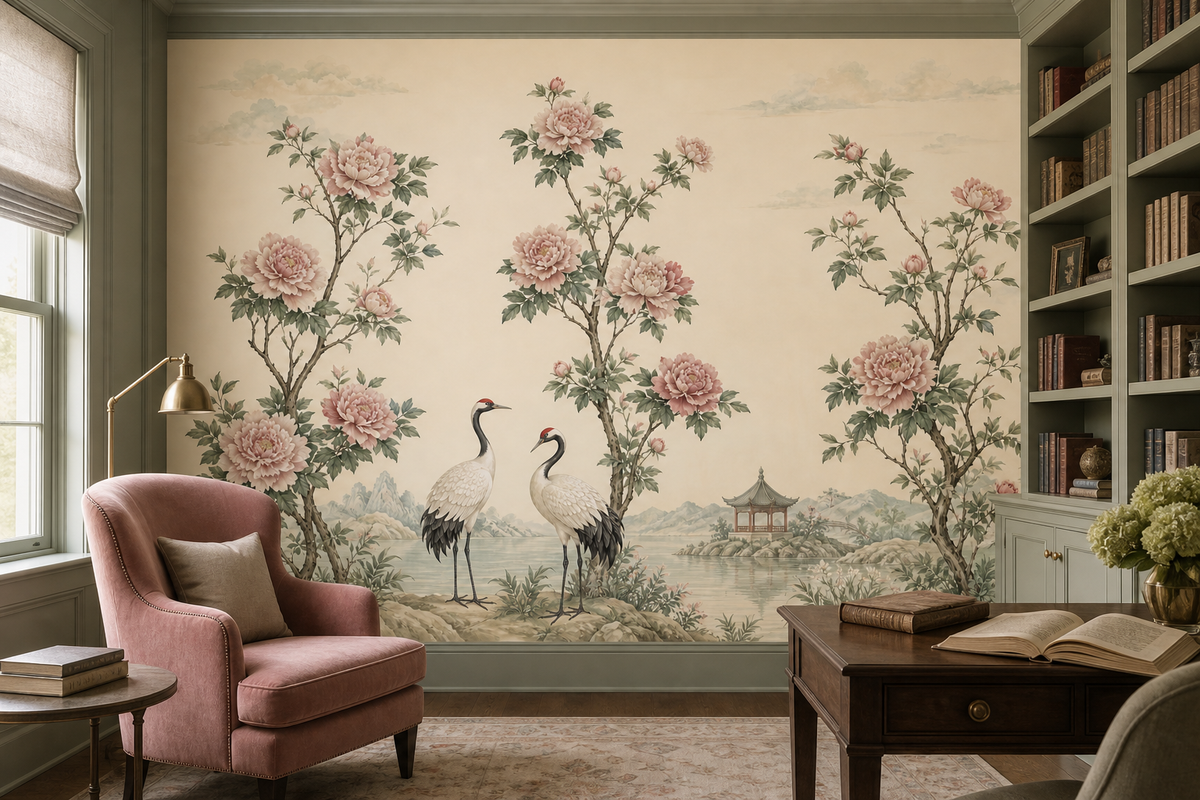 Blush Crane Wallpaper Mural product view