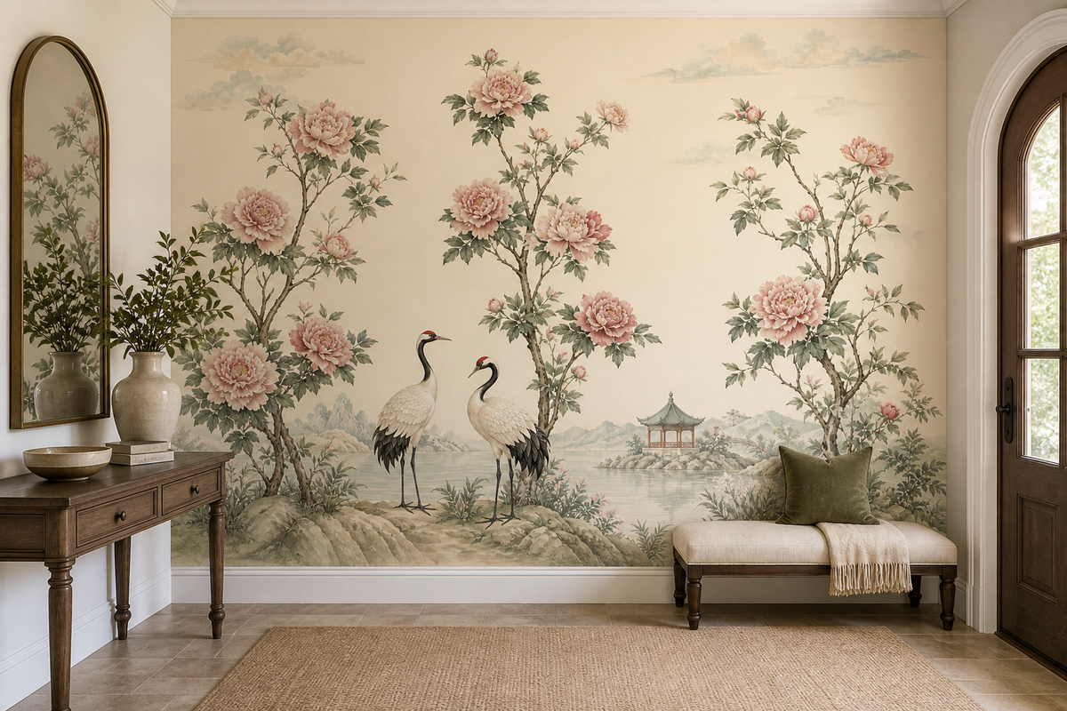 Blush Crane Wallpaper Mural product view