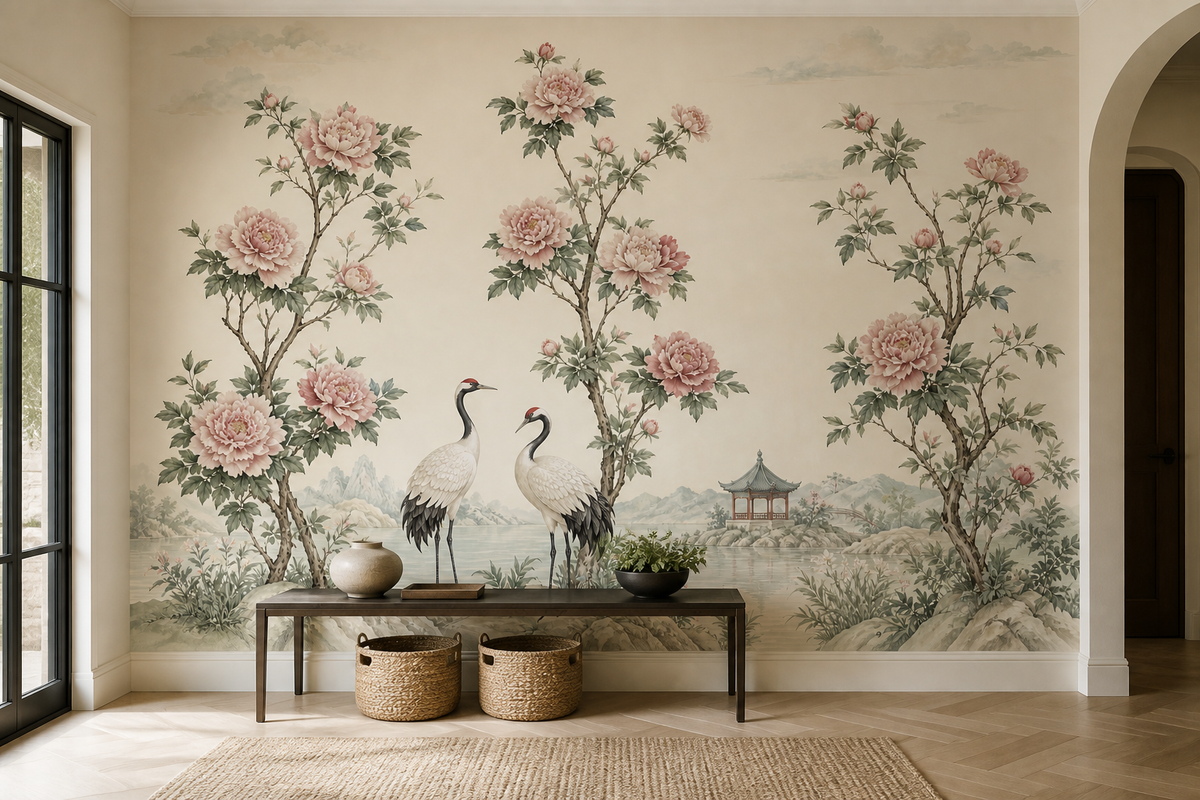 Blush Crane Wallpaper Mural product view