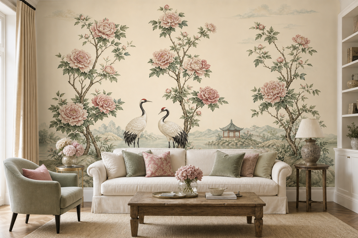 Blush Crane Wallpaper Mural product view