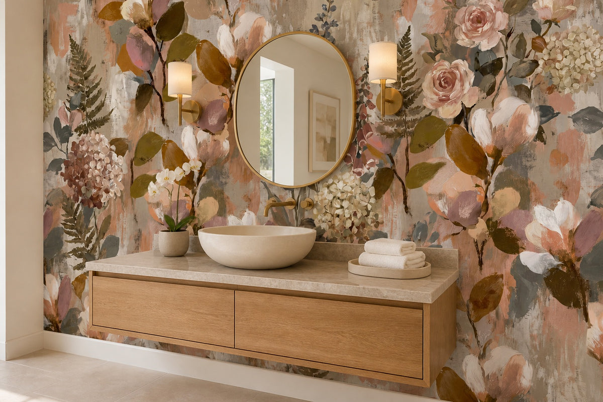 blush vintage jungle wallpaper bathroom custom self adhesive non woven vinyl removable