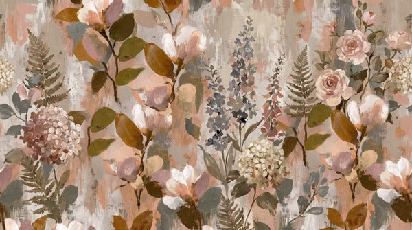Painterly Pink English Garden Blooms Wallpaper Mural