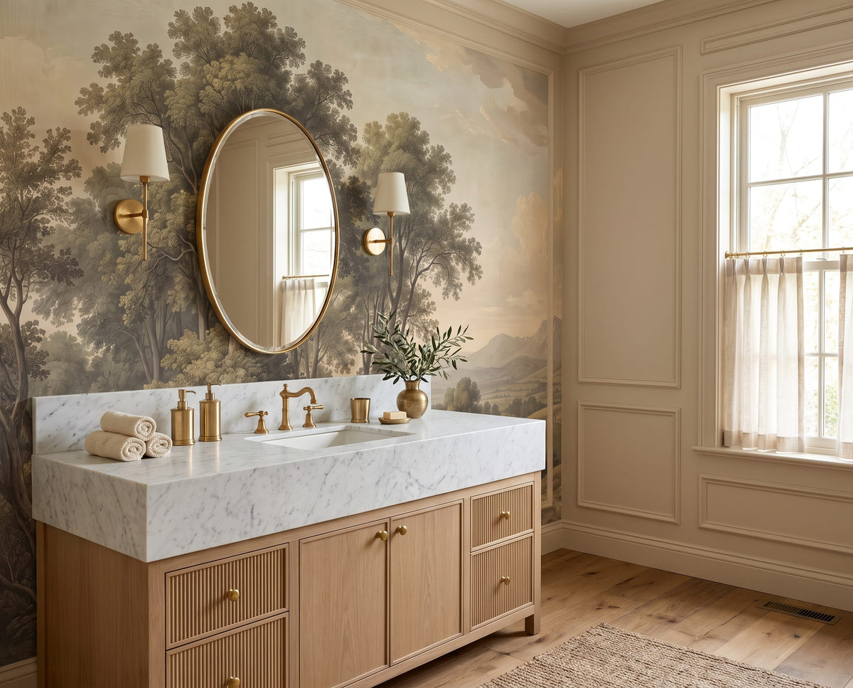 Vintage Countryside Forest Landscape Mural Wallpaper