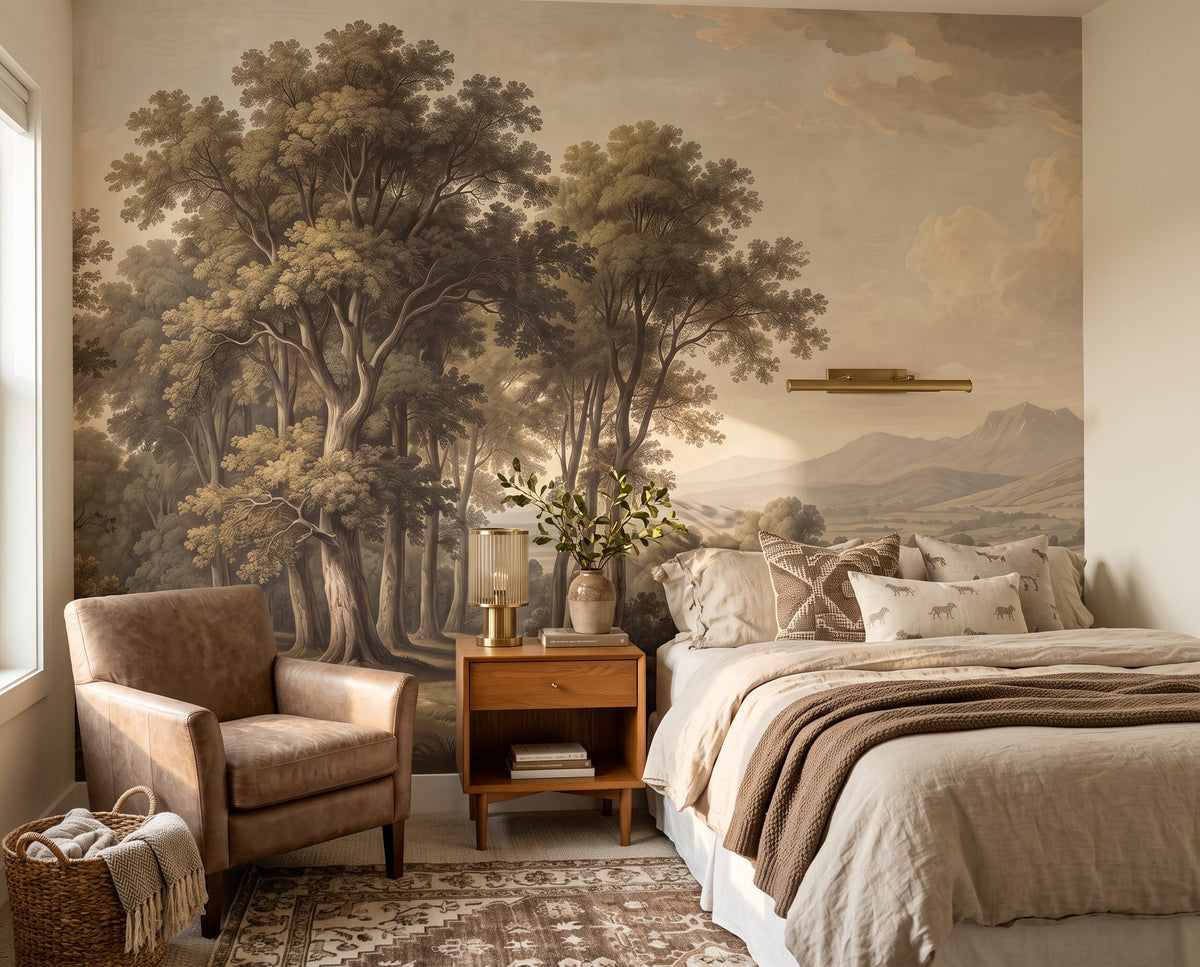 Vintage Countryside Forest Landscape Mural Wallpaper