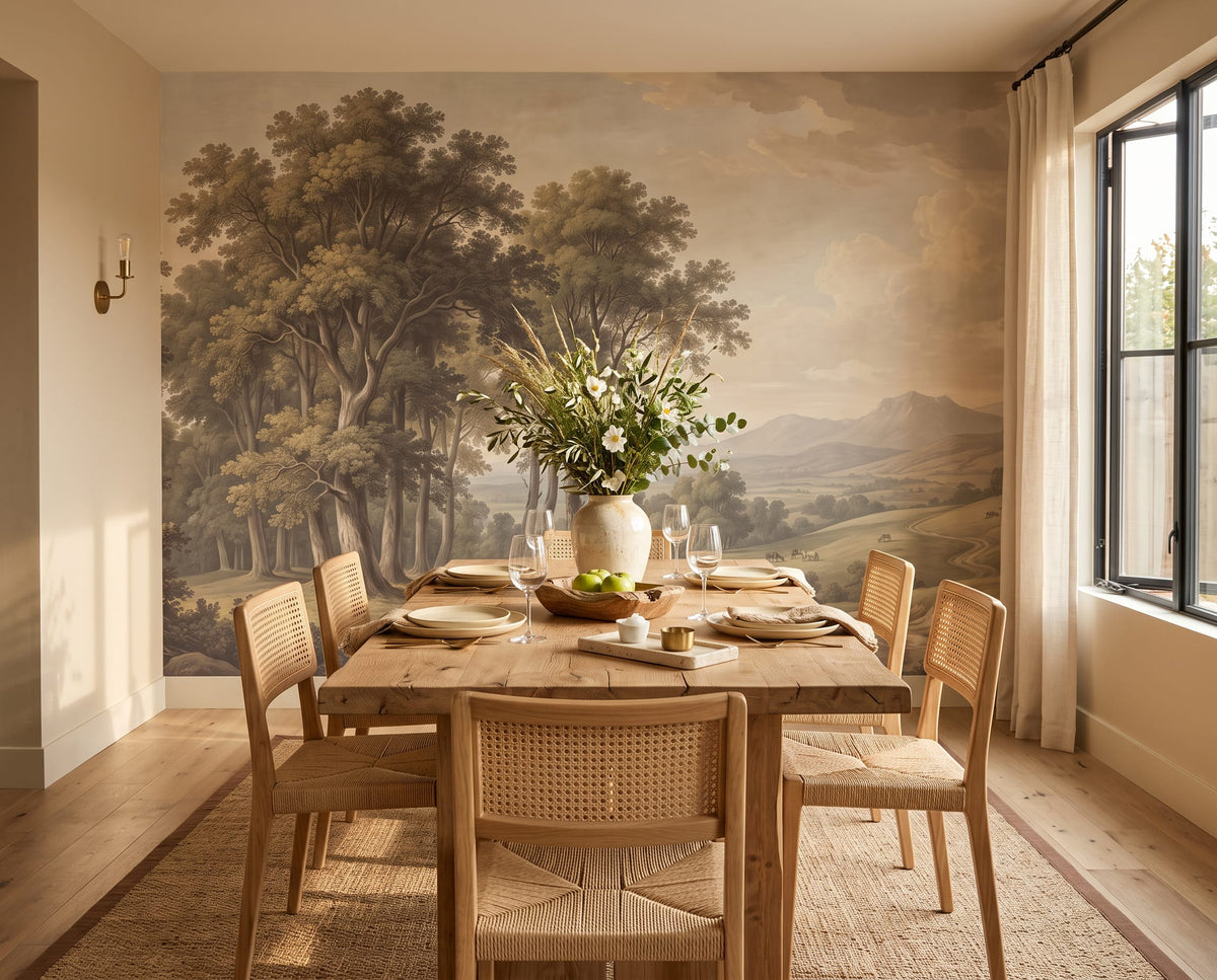 Vintage Countryside Forest Landscape Mural Wallpaper