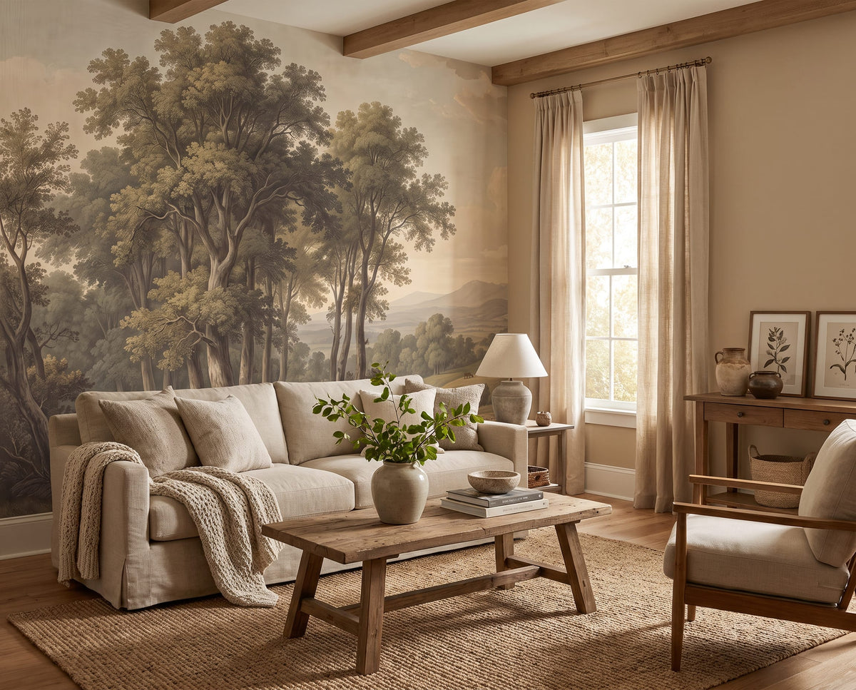 Vintage Countryside Forest Landscape Mural Wallpaper