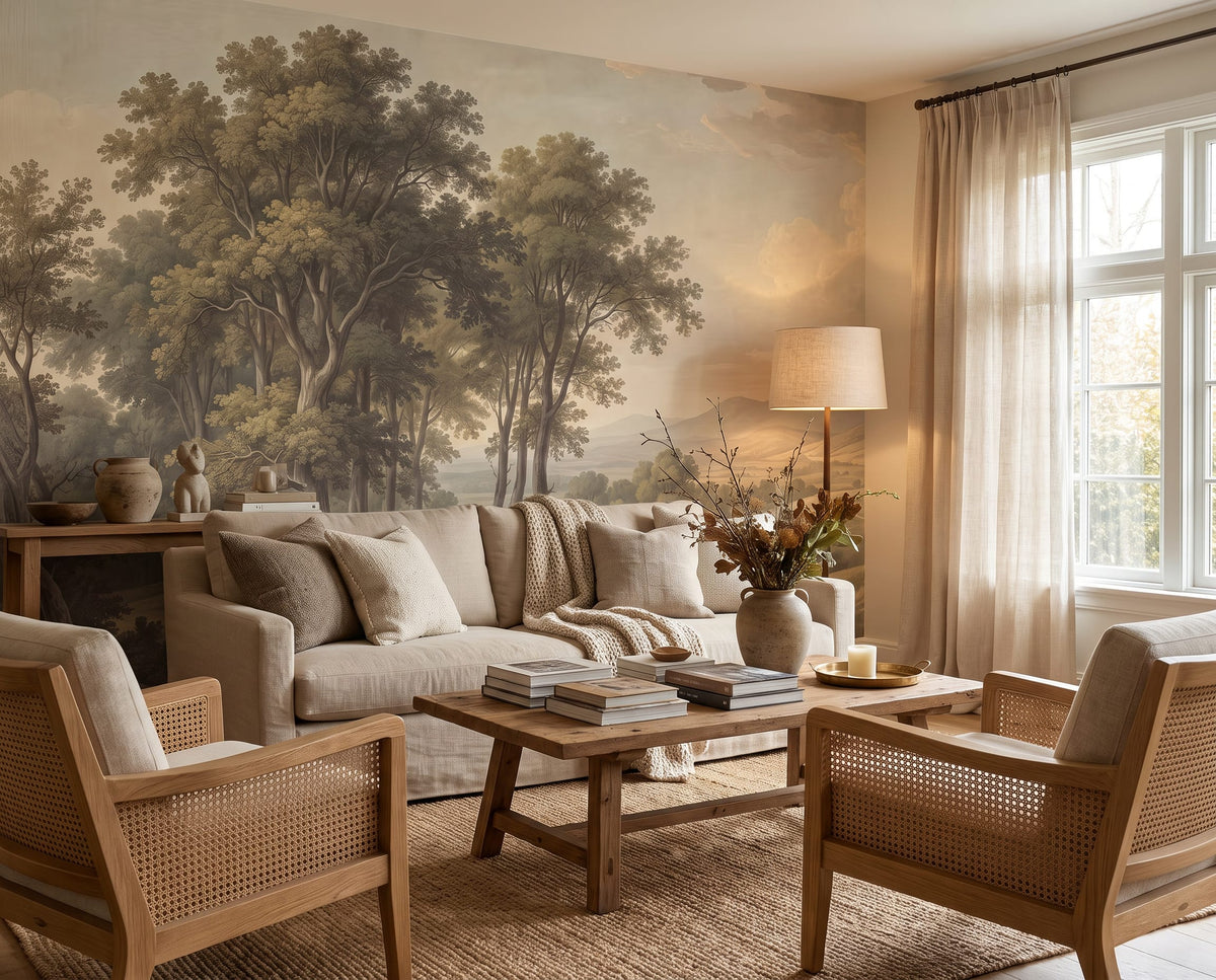 Vintage Countryside Forest Landscape Mural Wallpaper