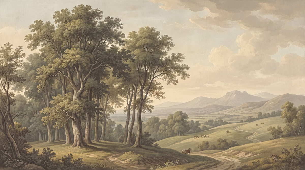 Vintage Countryside Forest Landscape Mural Wallpaper