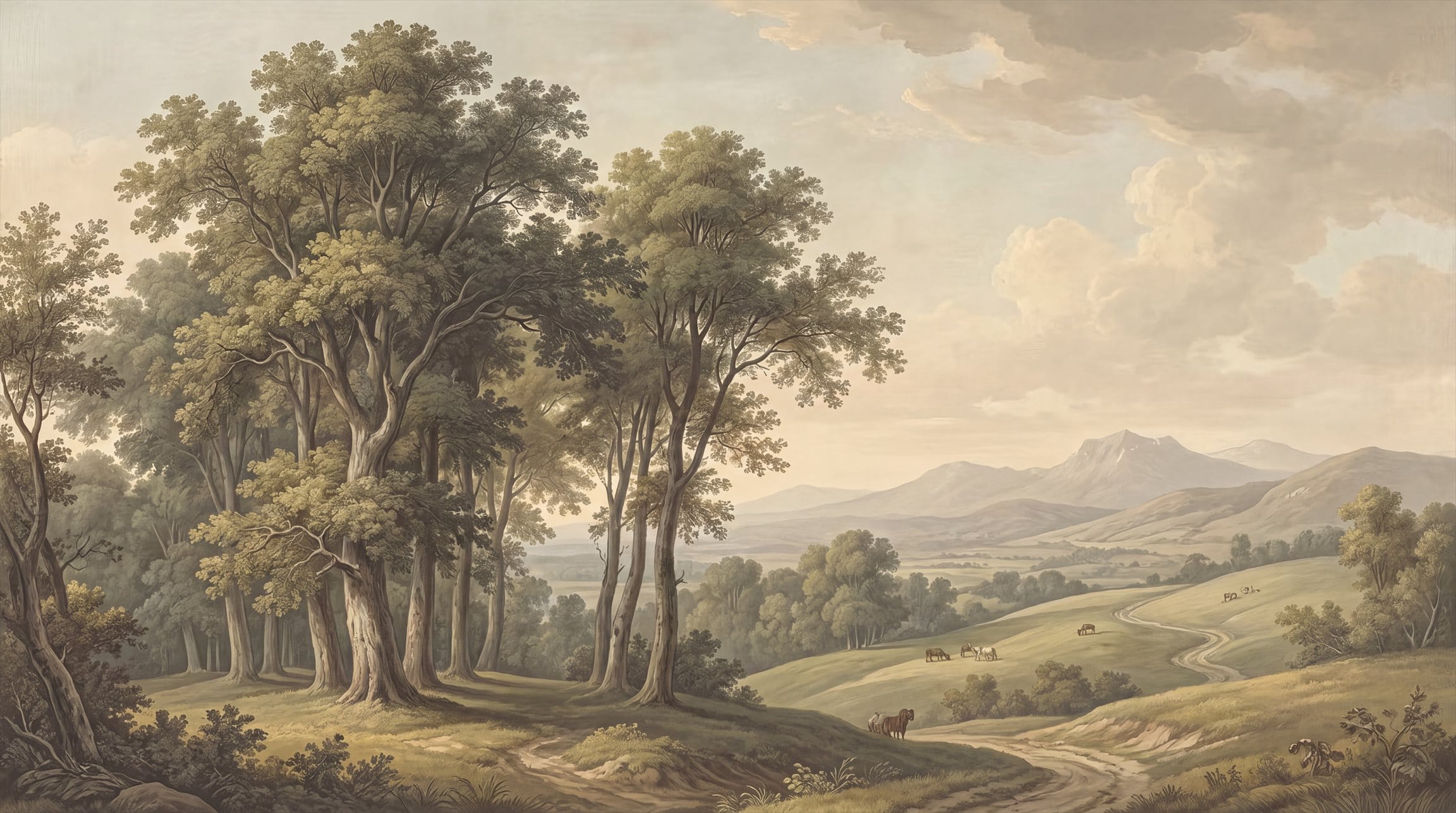 Vintage Countryside Forest Landscape Mural Wallpaper