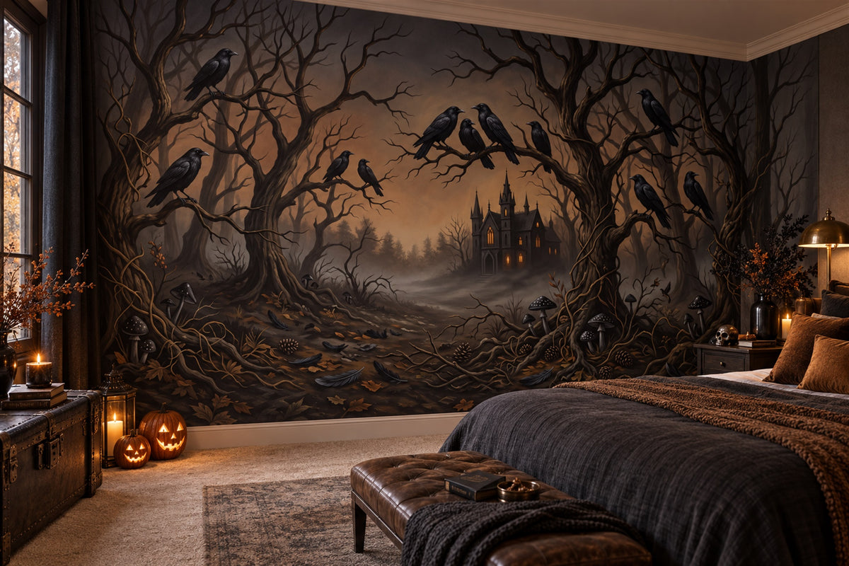 brown ravens wallpaper mural bedroom custom removable non woven vinyl self adhesive