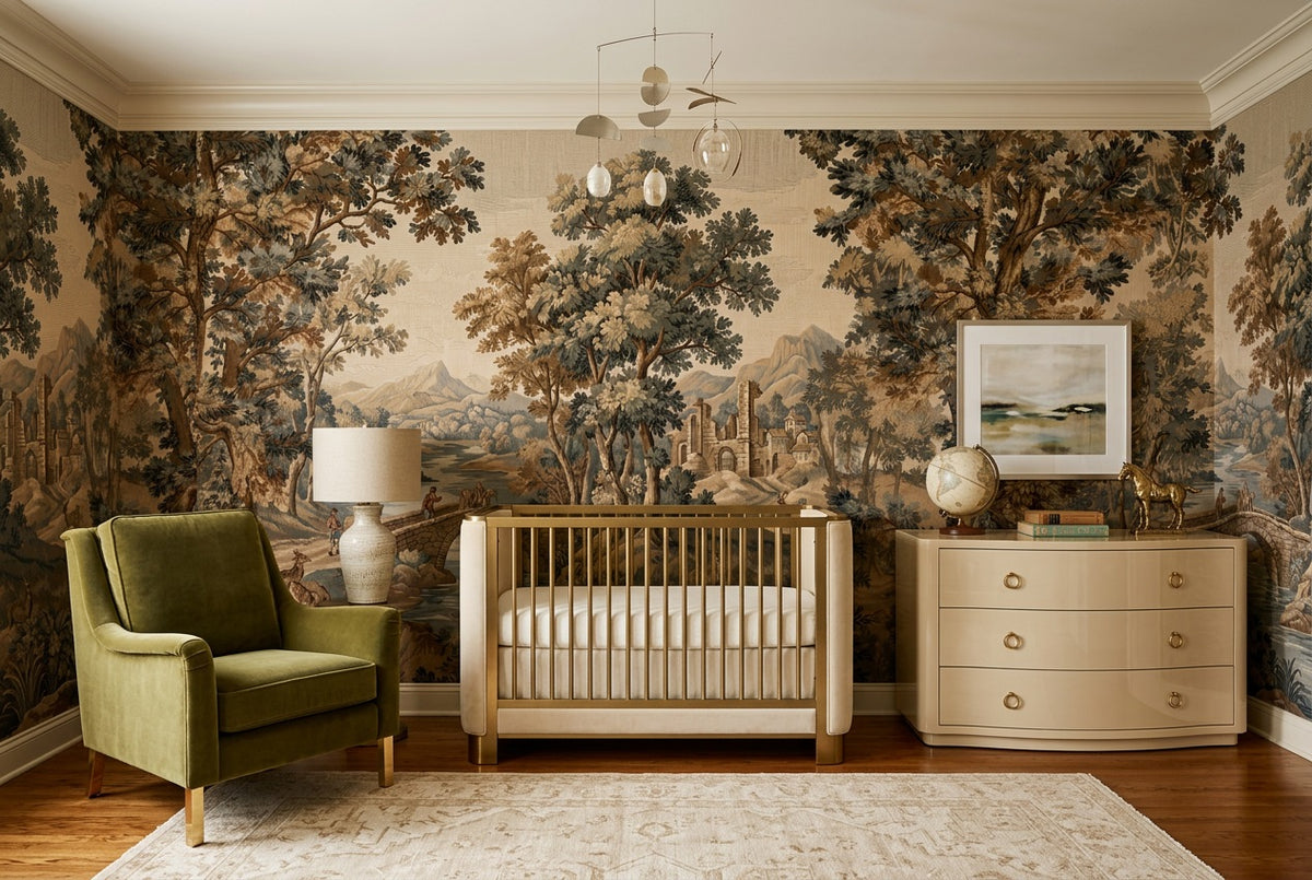 brown tapestry nursery custom stick on non woven vinyl removable wallpaper mural