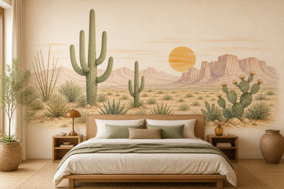 Sage Cactus Wallpaper Mural product view