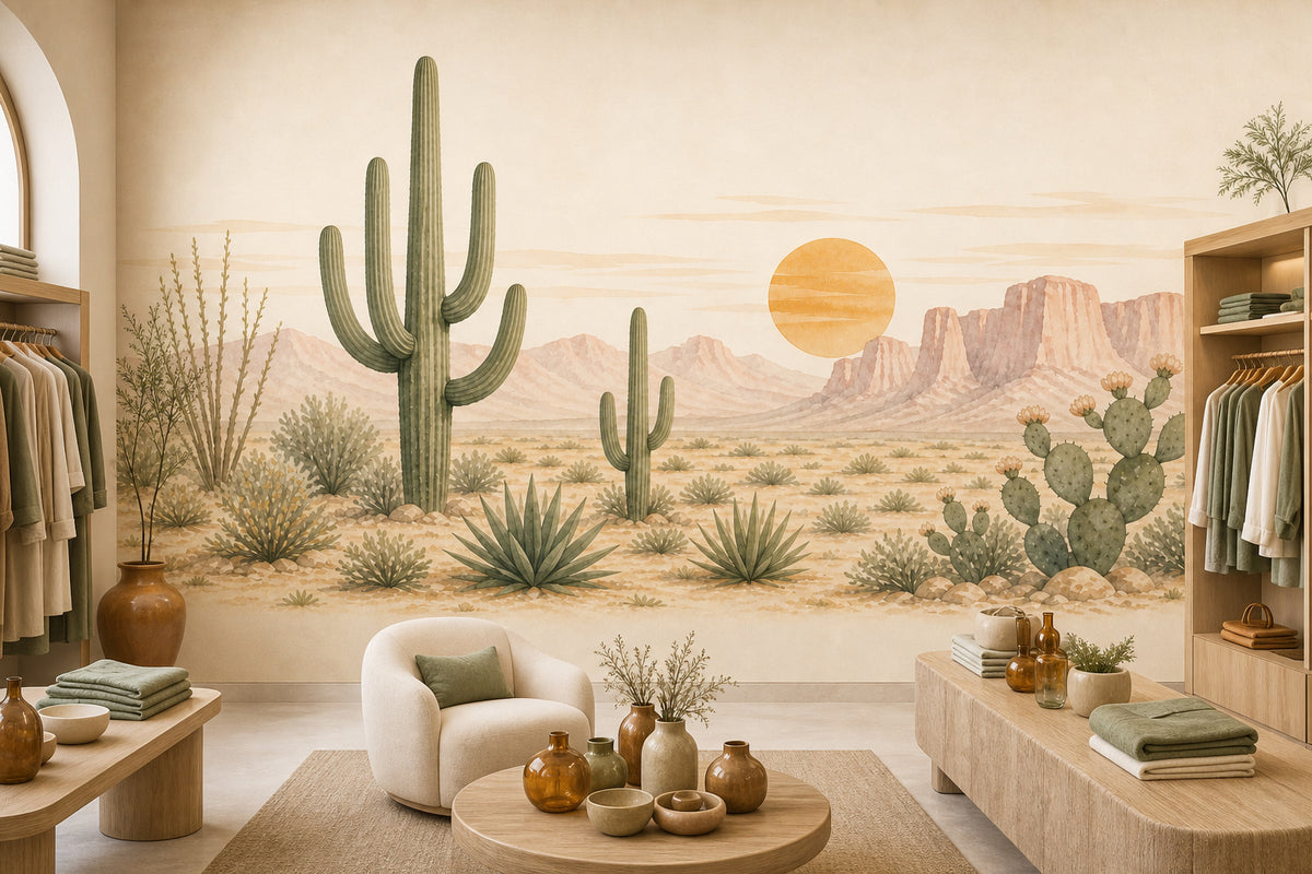 Sage Cactus Wallpaper Mural product view