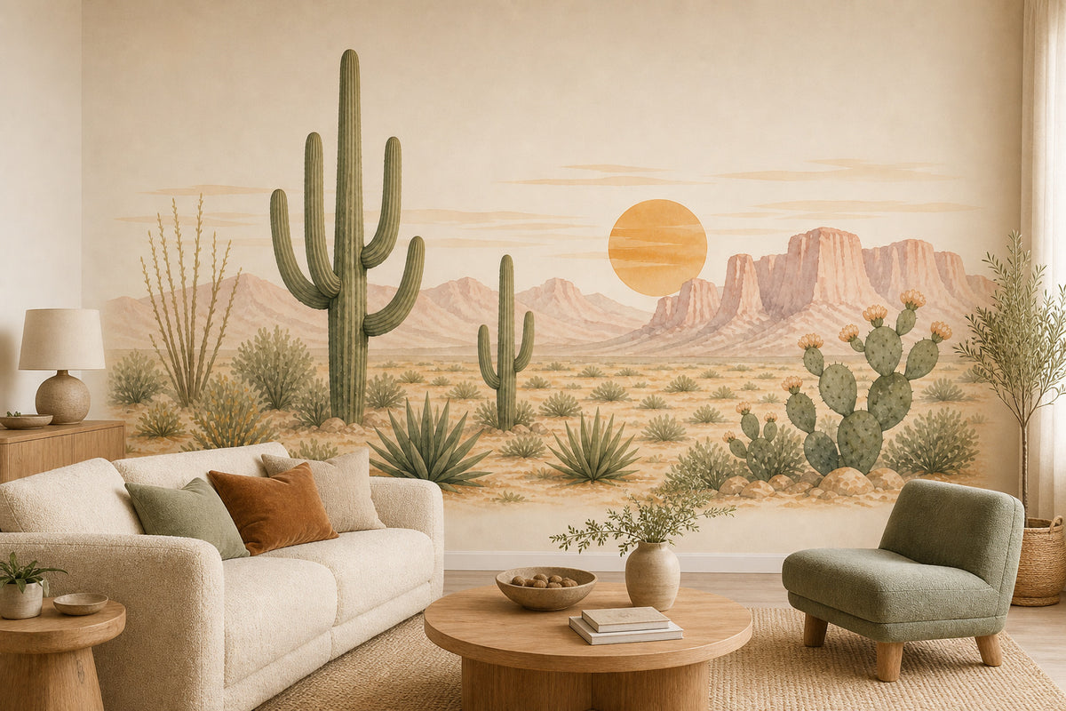 Sage Cactus Wallpaper Mural product view