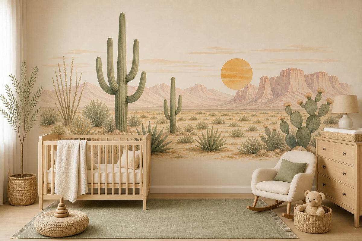 Sage Cactus Wallpaper Mural product view