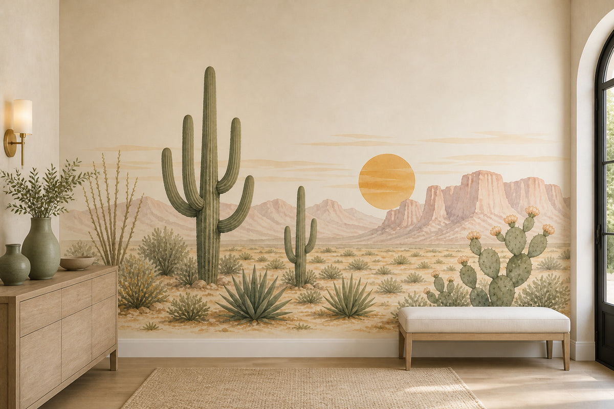 Sage Cactus Wallpaper Mural product view