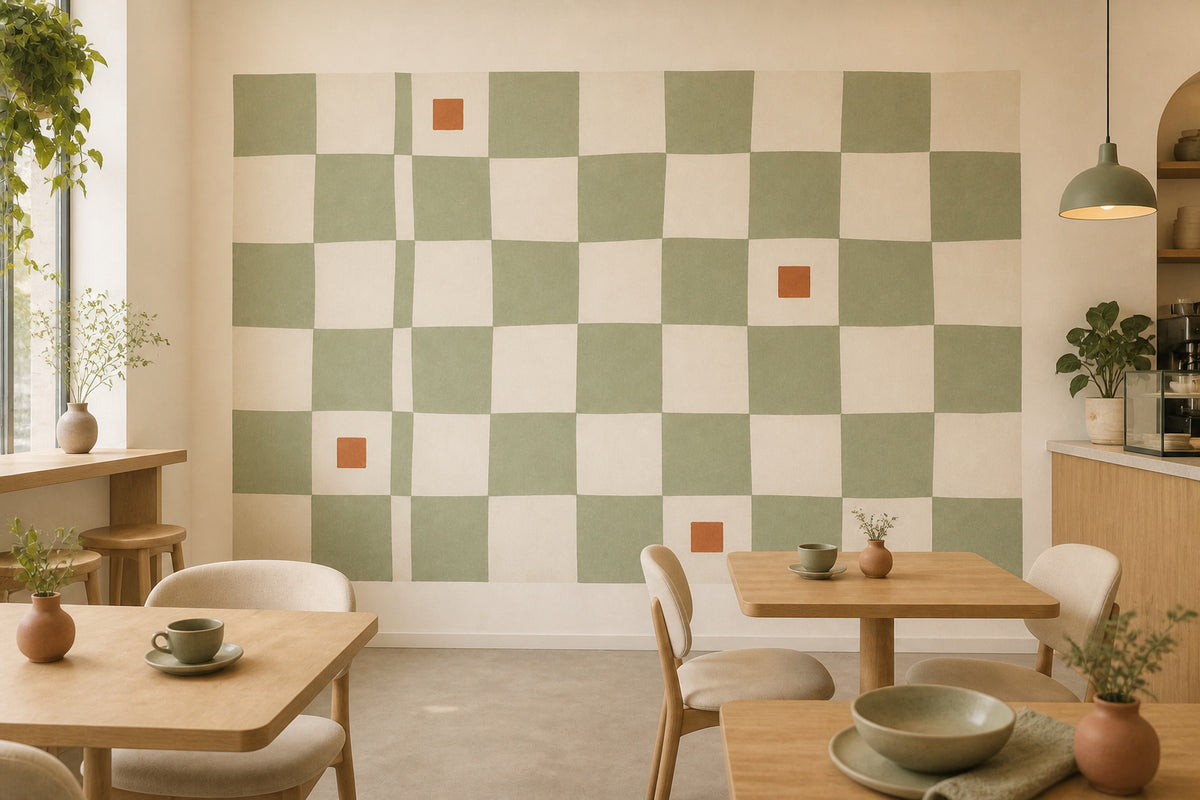Sage Checkered Wallpaper Mural product view