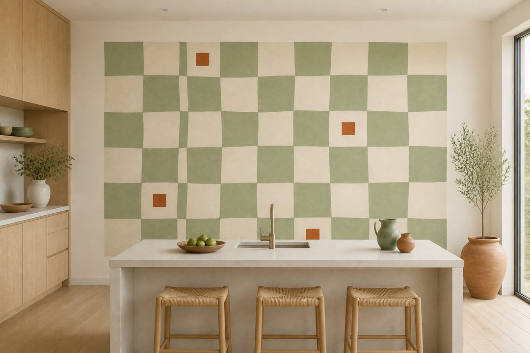 Sage Checkered Wallpaper Mural product view