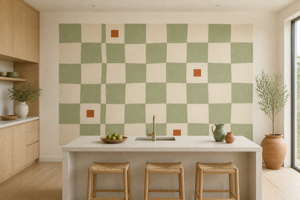 Sage Checkered Wallpaper Mural product view