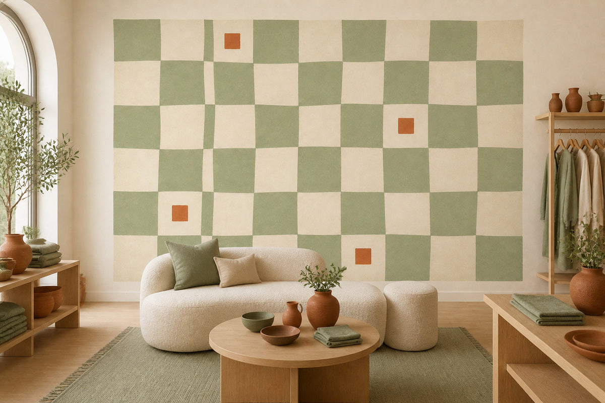 Sage Checkered Wallpaper Mural product view