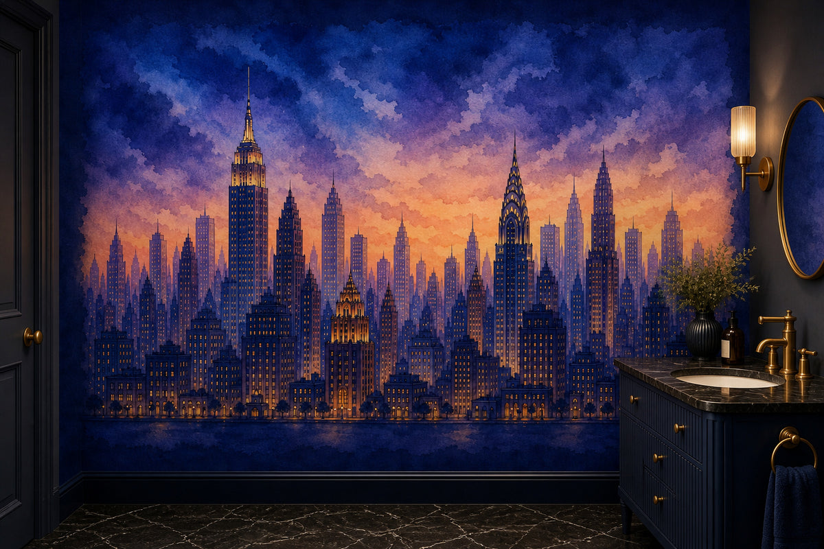 Navy Cityscape Wallpaper Mural product view