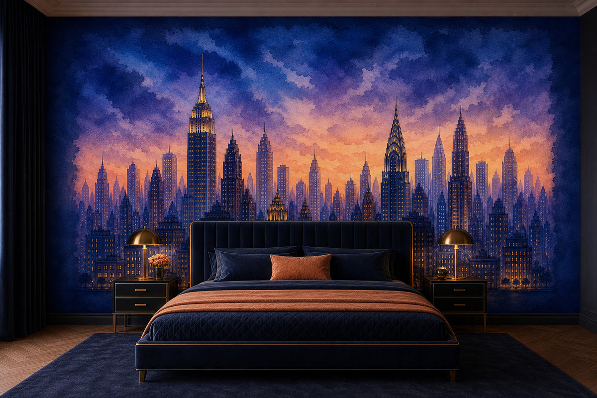 Navy Cityscape Wallpaper Mural product view