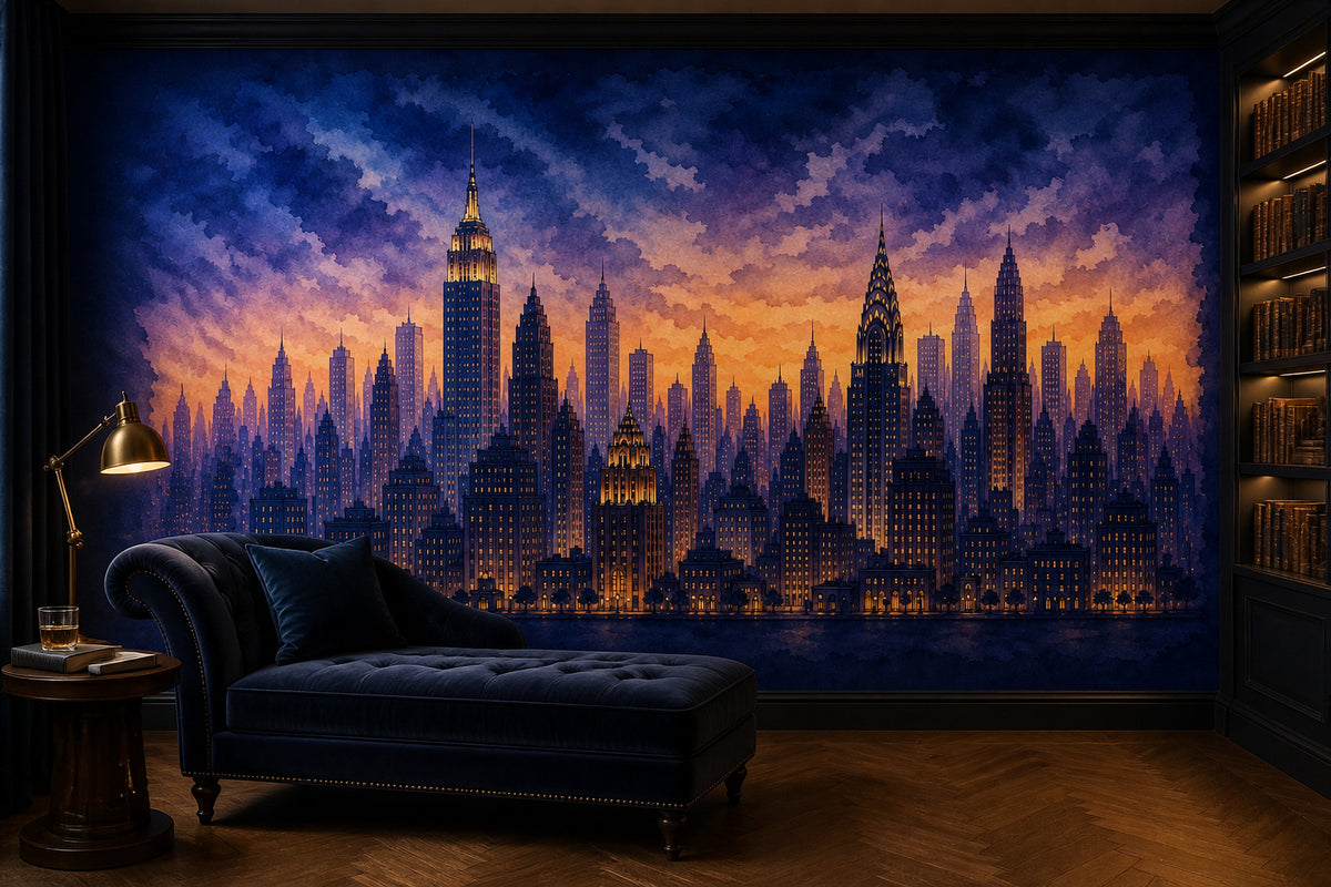 Navy Cityscape Wallpaper Mural product view