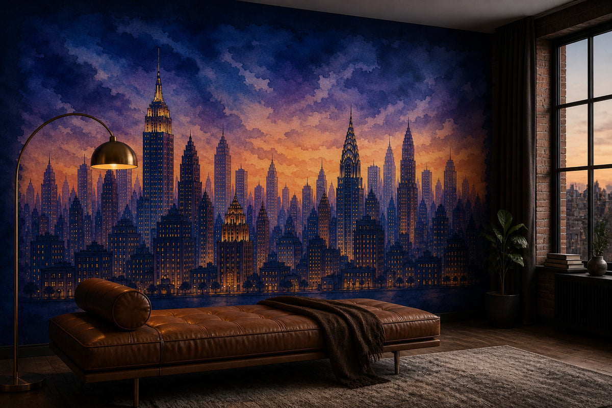 Navy Cityscape Wallpaper Mural product view