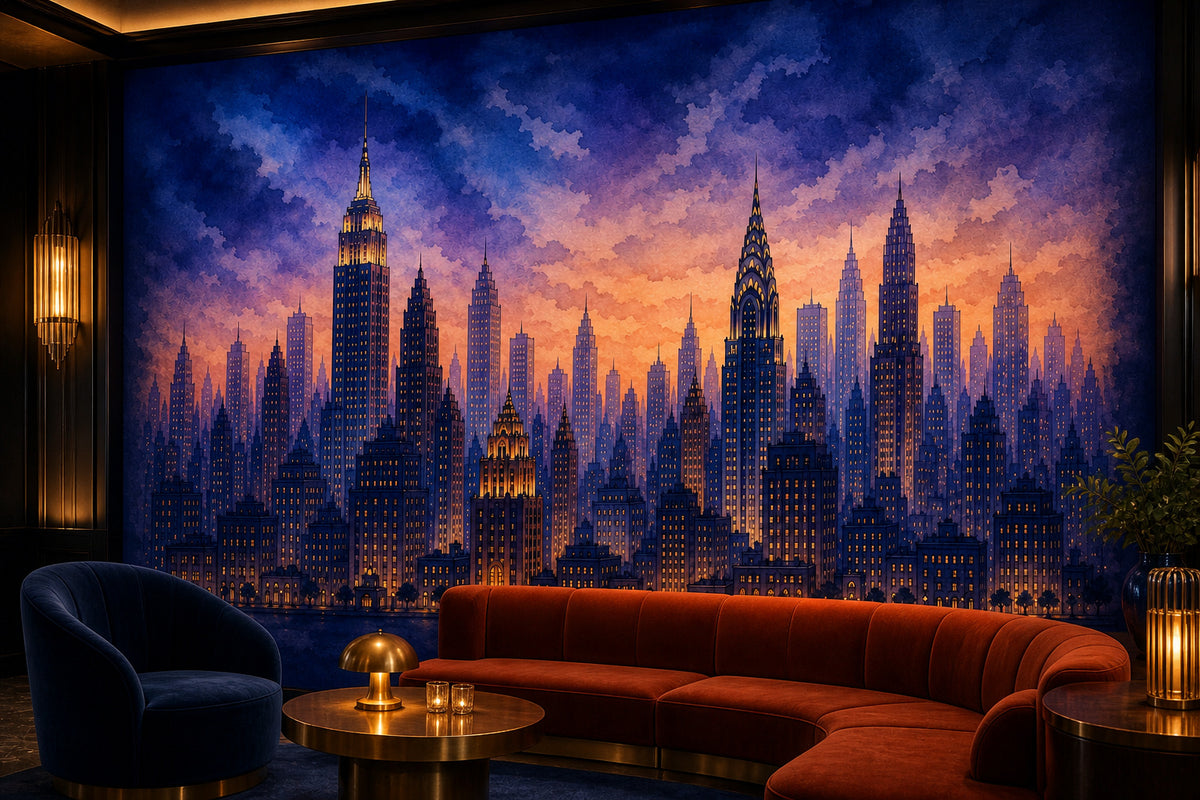 Navy Cityscape Wallpaper Mural product view