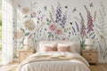 Pink Cottage Flowers and Butterflies Wallpaper Mural