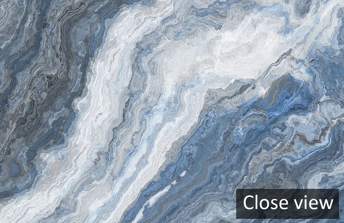 Elegant blue-grey marble artistic wallpaper mural design, close view, stylish interior enhancement.