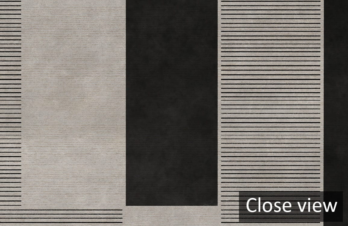 Monochrome geometric Art Deco wallpaper mural in black, grey tones; elegant design for modern interiors.