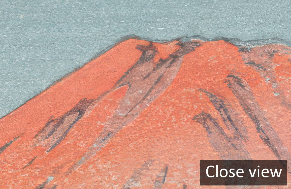 Close view of Serene Mountain Landscape Mural Wallpaper, Japanese watercolour style, earthy tones.