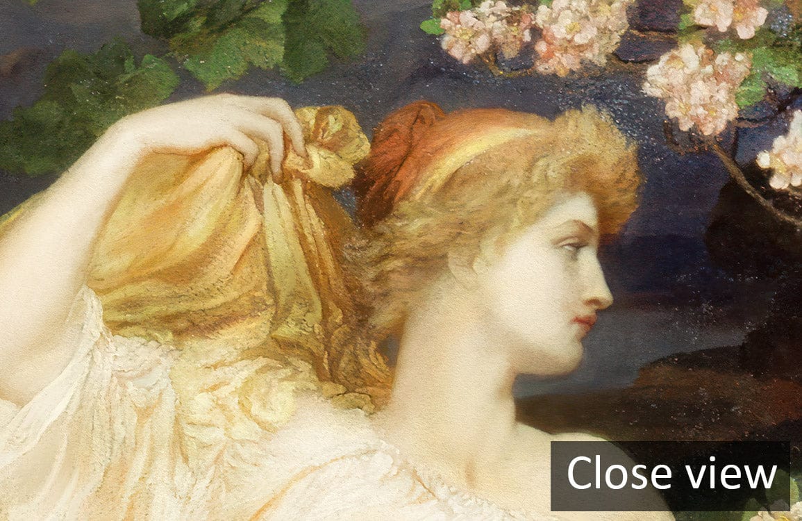Close-up detail of Vintage Pastoral Scene Mural Wallpaper with elegant figures and floral accents.