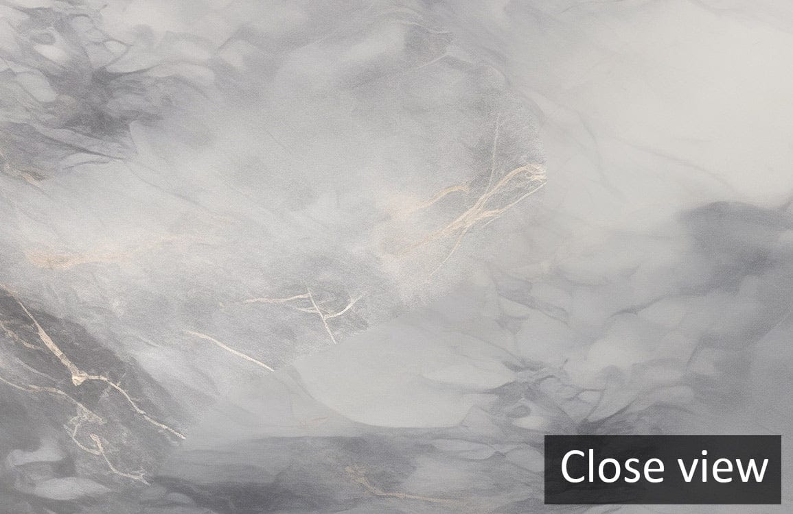 Close-up of luxury grey marble effect mural wallpaper, elegant decor, modern statement design.