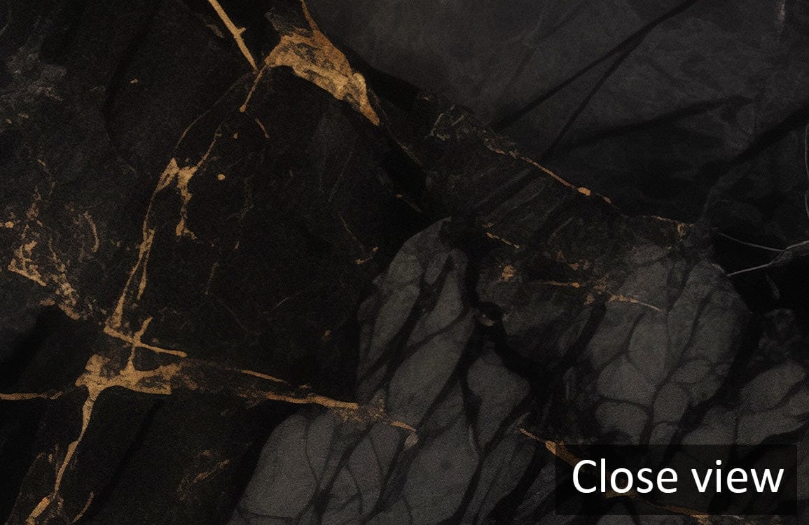 Close view of Luxurious Black and Gold Marble Effect Feature Wall Mural Wallpaper design details.